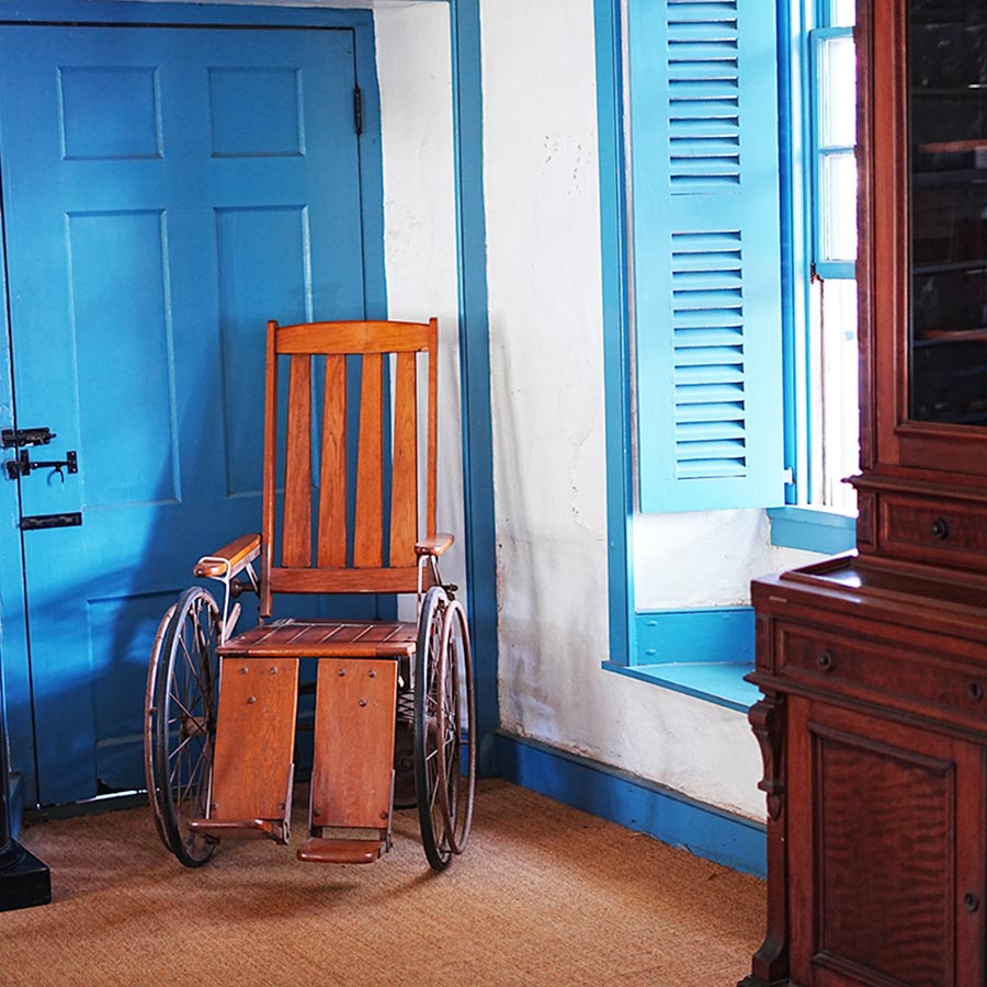 image of a wheelchair inside a room at the Baldwin Home.